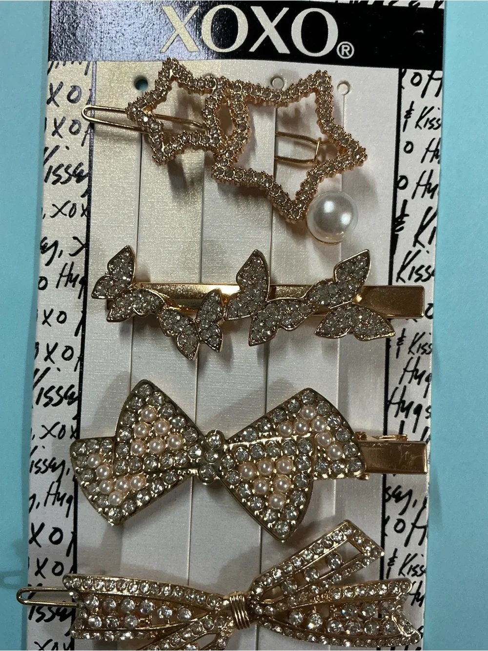 XOXO Gold Rhinestone Butterfly Stars & Bow Hair Clip Set of 5